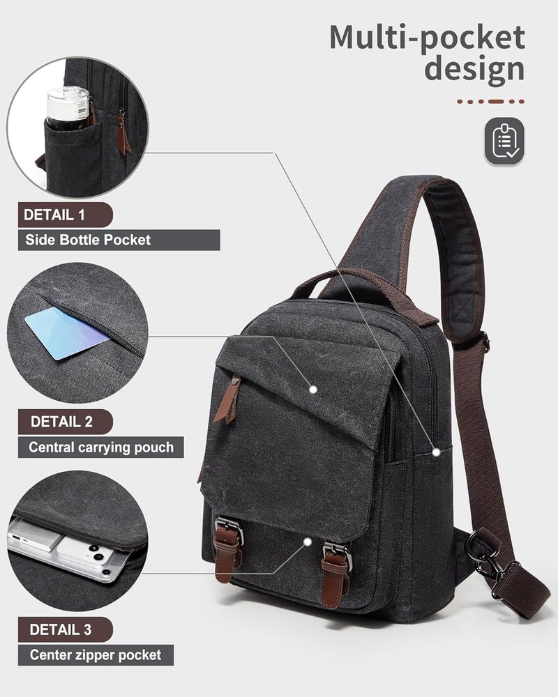 WEPLAN Messenger bag for Men,Small Sling Crossbody Backpack Shoulder Bag for Men Women,canvas Strap Backpack Sling Bag - Image 2